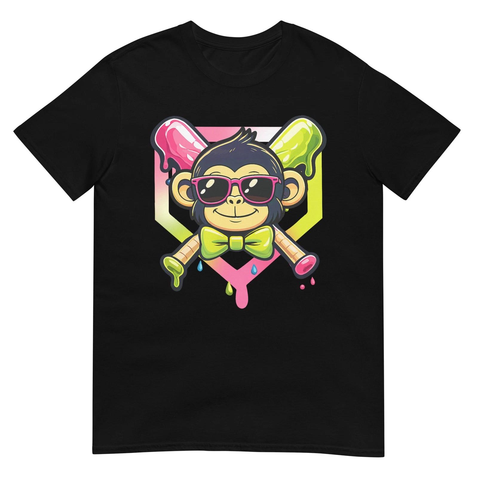 Cute Party Animals Baseball Funny Monkey Sunglasses T-Shirt S