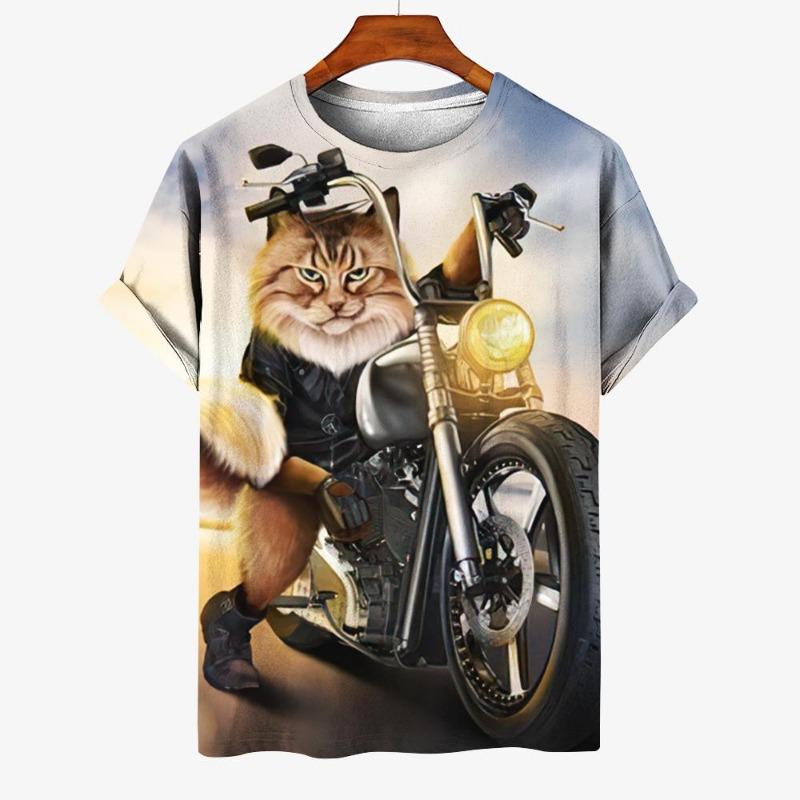 T-shirt Unisex Cat Pattern T-shirt Short Sleeved 3D Animal Print Top Summer T-shirt Outdoor Clothing Loose Men's Plus Size 6XL