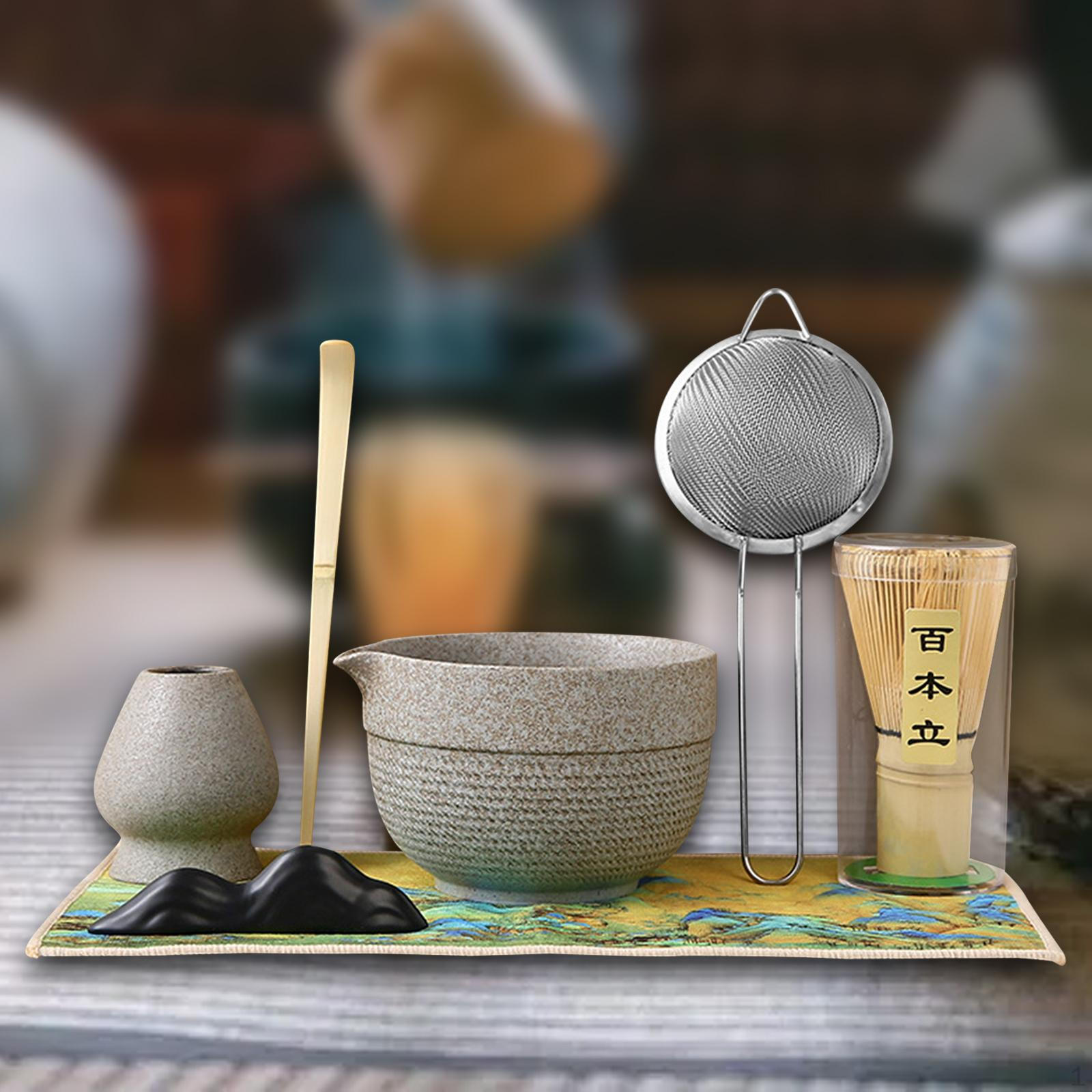 

Набор из 7 предметов для взбивания матча Японский ручной работы Подставка для чая Коврик Чаша со сливом