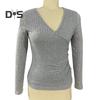 Dámské podzimní jednobarevné topy s hlubokým výstřihem do V, halenka s dlouhým rukávem, elegantní slim fit, knoflíky, dekorace, žebrované svetry