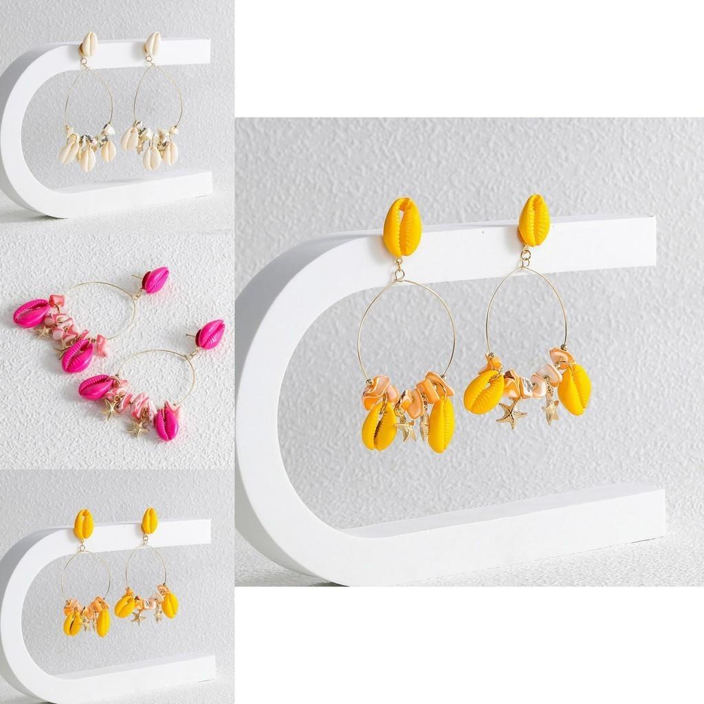 Trendy And Creative Womens Shell Earrings For Summer Geometric Alloy Design In Multi Colors