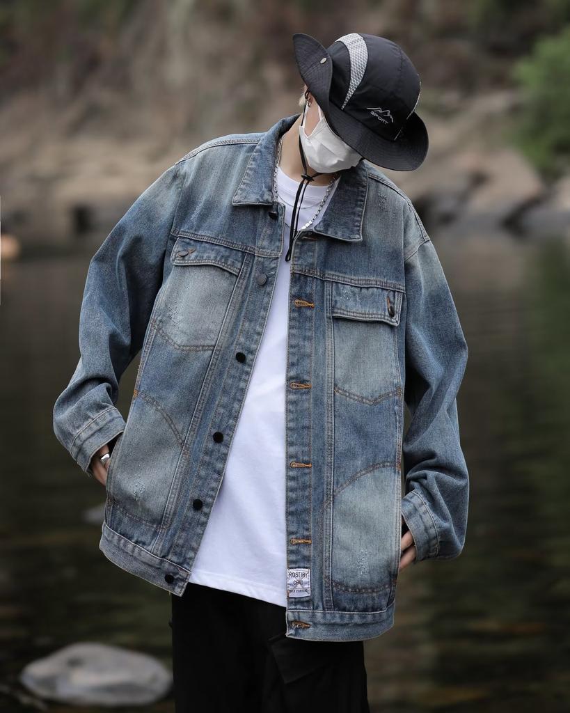 American Retro Denim Jacket Men'S Trendy Brand High Street Tooling Jacket Design Sense Loose Casual Ruffian Handsome Top