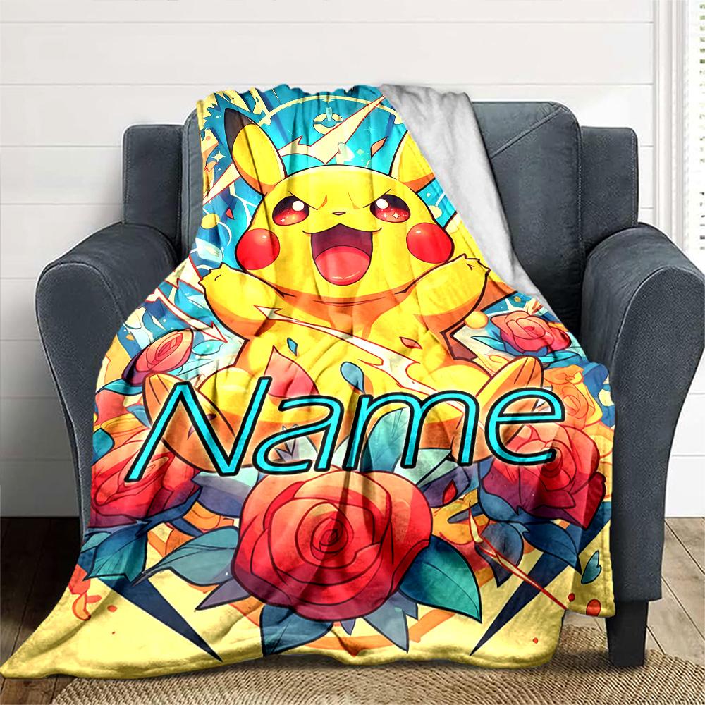 Customiz Name Personality Pokémon Pikachu Blanket Soft &Warm Sofa Office Bed Travel Lunch Break Blanket, Gift Suitable All Seasons