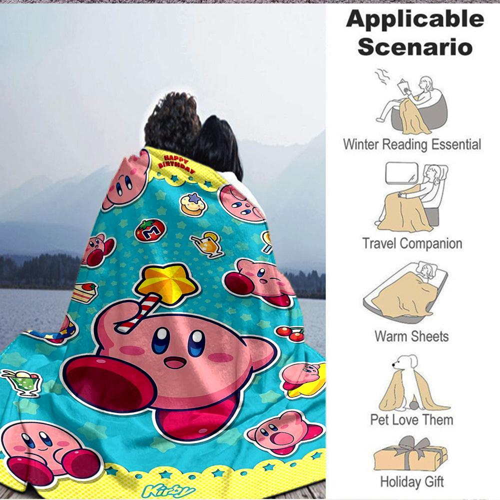 1 manta de franela Kirby de cumpleaños, suave y agradable para la piel con estampado digital, varios tamaños disponibles para la familia, amigos, cumpleaños.