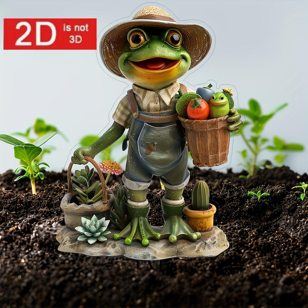 Flat 2d Frog Acrylic Garden Fence, Suitable for Outdoor, Lawn and Courtyard Decoration, Bonsai Landscape Embellishment |   Ideal Gift, Outdoor Garden