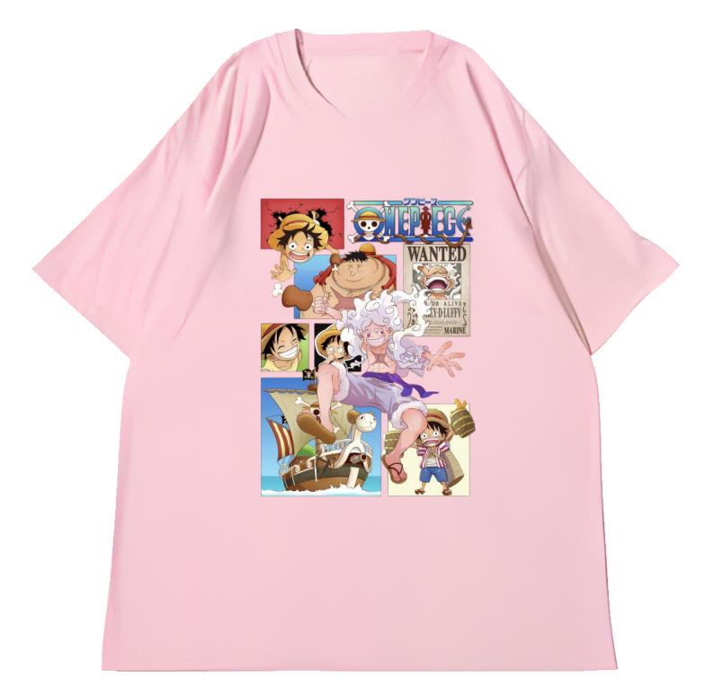

Adult and Child One Piece Luffy Growth Chart Gear Fifth Childhood Wanted Poster Collage Cotton TShirt S