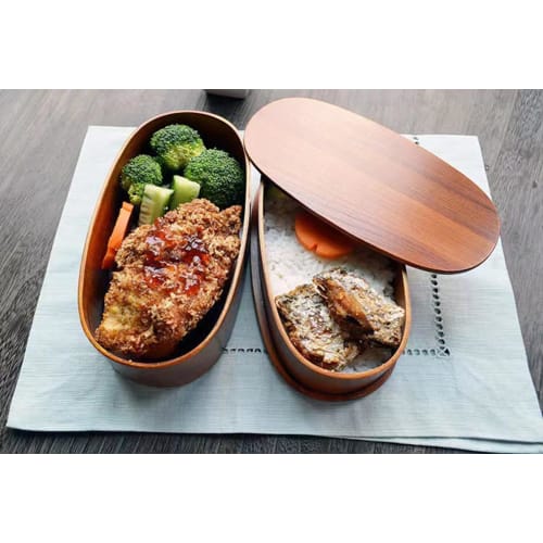KXLCGYK Bentwood Bento Box, Two-Tier, 1000ml Capacity, Lightweight, Drawstring Bag, Wooden Spoon and Chopsticks Included, Large Capacity, Natural Lacq