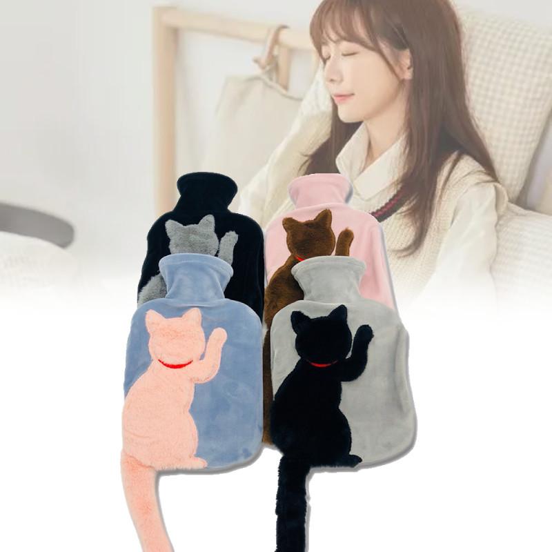 Adorable Plush Cat Design Water Injection Hot Water Bag Soft Durable Pvc Material For Cozy Warmth