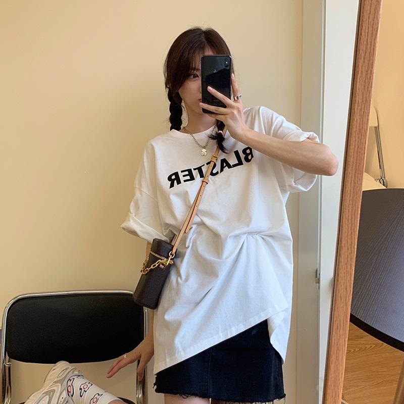 Cotton simple letter t-shirt women's short sleeve trendy design sense niche summer ins Korean top