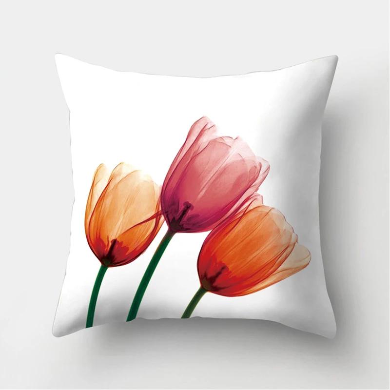 45x45cm Flower Printing Square Pillow Printing Polyester Cushion Cover Car Sofa Office Chair Pillow Cover Simple Home Decoration