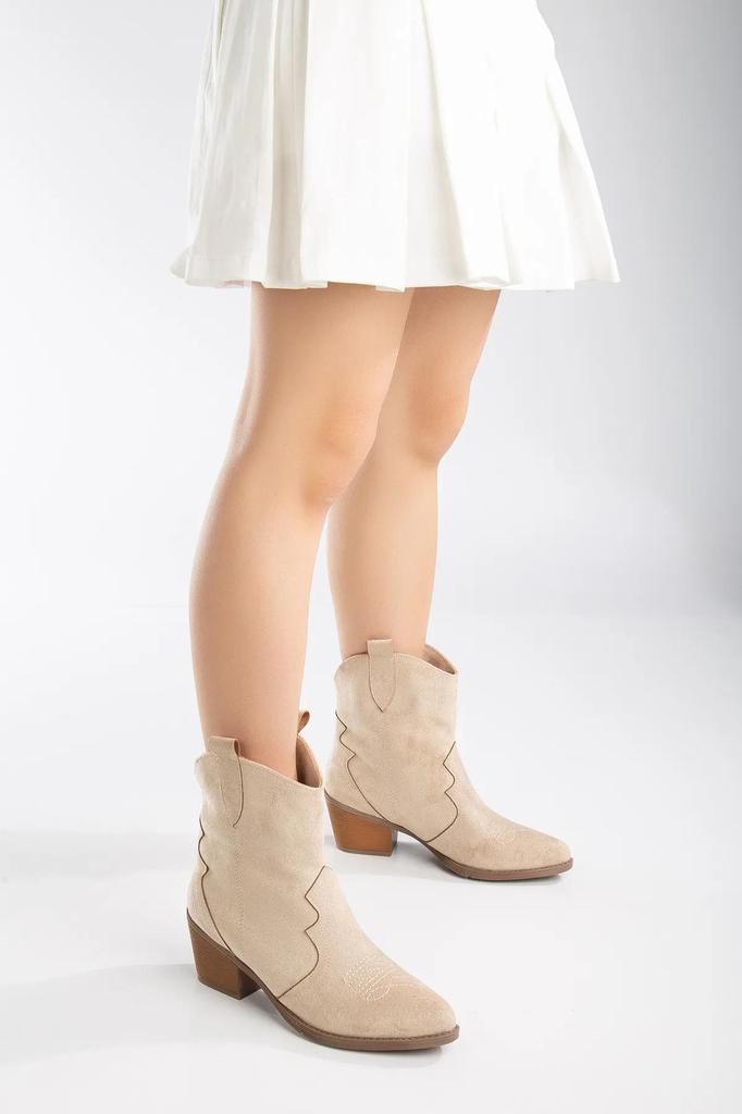 Mink Stone Cream Skin Beige Matte Suede Western Cowboy Boots,Women's Boots Women's Fashion Casual Shoes Waterproof Winter Shoes Snow Shoes