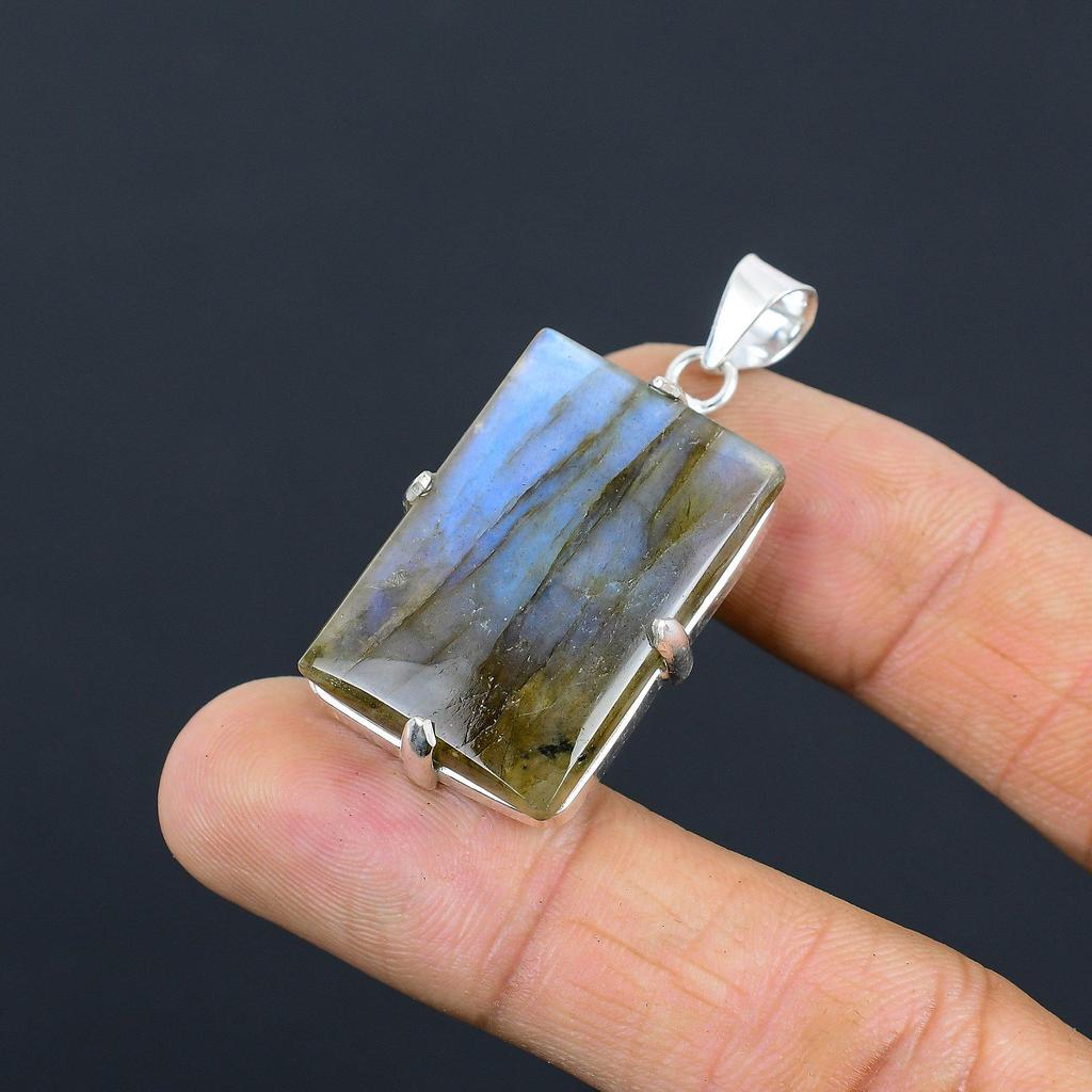 Jubiläumsgeschenk für sie Natur Labradorit Edelstein Anhänger 925 Silber