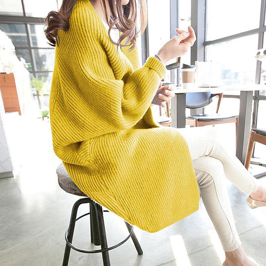 Long Sleeve Knit Cardigan for Women, Korean Style Loose Batwing Sleeves Sweater, Autumn New Pocket Knit Coat