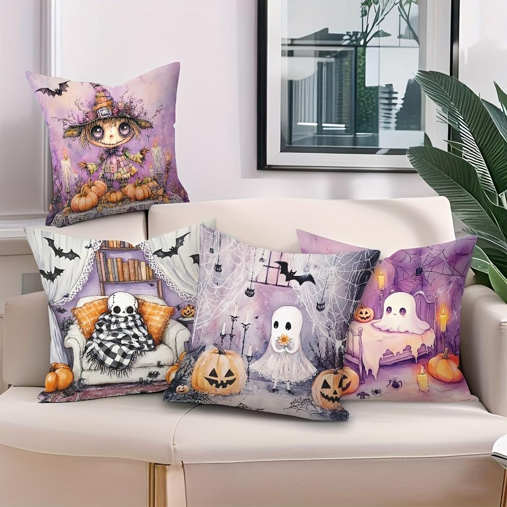 Heminredning Halloween-tema Spöke Och Pumpa Kuddfodral Mönster Kuddfodral Lämpligt För Soffa Sovrum Bil Kuddfodral