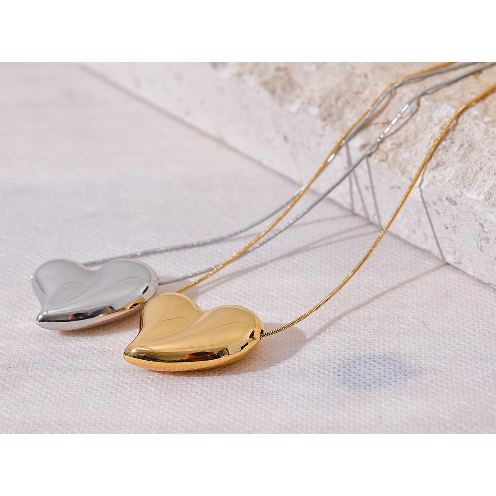 Yhpup Trendy Stainless Steel Smooth Thick Heart Love Necklace Pendant 18K PVD Plated Romantic Gift Daily Jewelry Waterproof