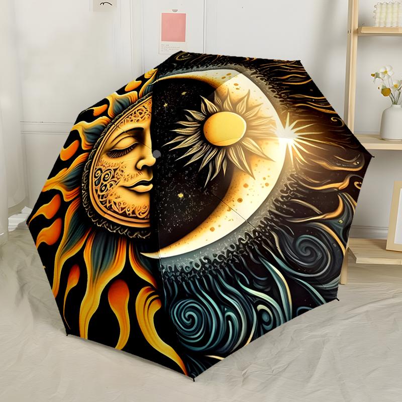 Sonne und Mond Wahrsagerei Automatischer Regenschirm, Kompaktes Design mit 8 Speichen, Faltbar und Tragbar, Outdoor-Freizeit und Täglicher Gebrauch-ideales Geschenk