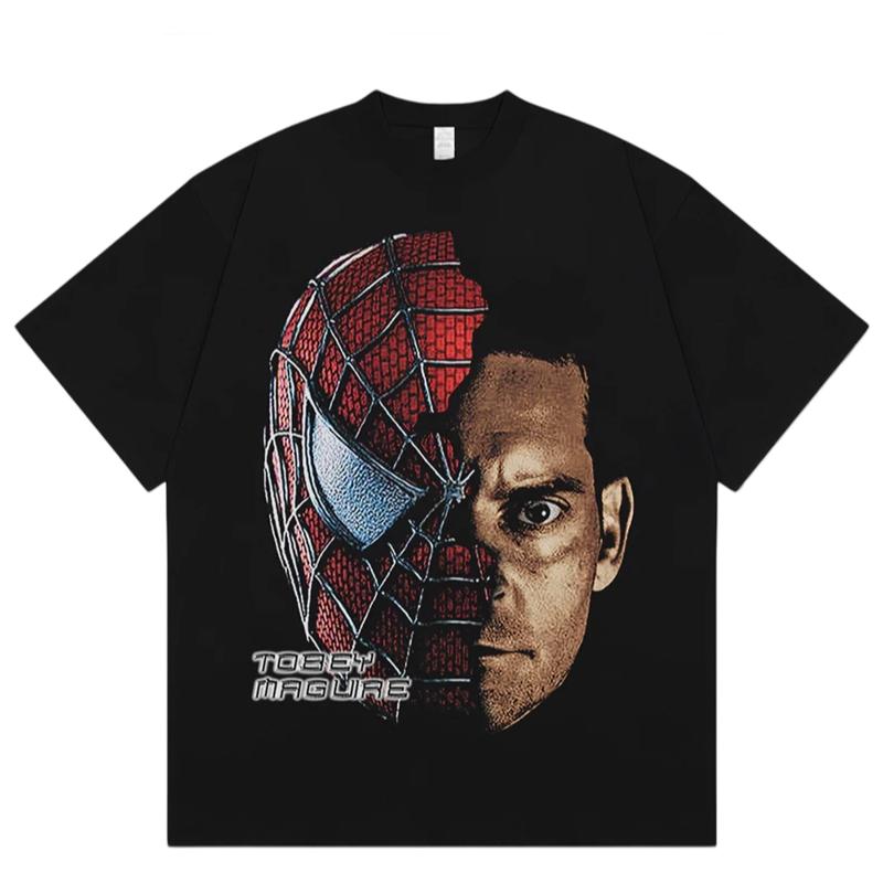 

SpiderMan Oversized Cotton TShirt Streetwear Retro Harajuku Casual Fashion Classic Crew Neck Short Sleeve Top for Men Women XL