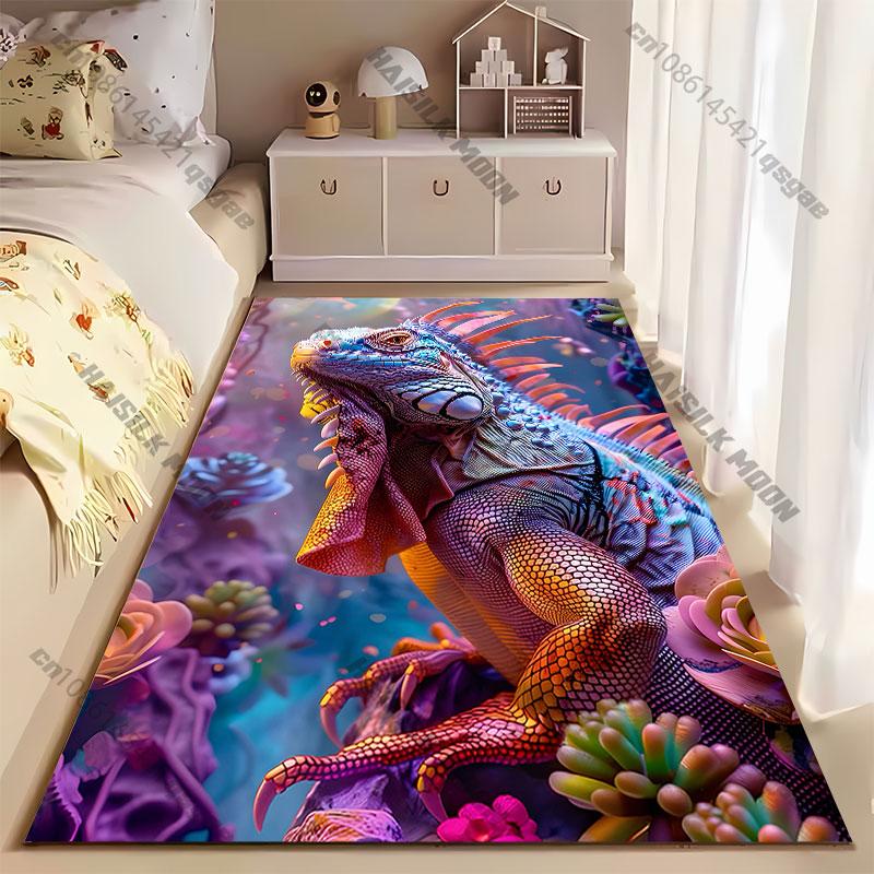 Colorful exotic iguana surrounded nature carpet Yoga living room room decor children's crawling mat doormat area rug