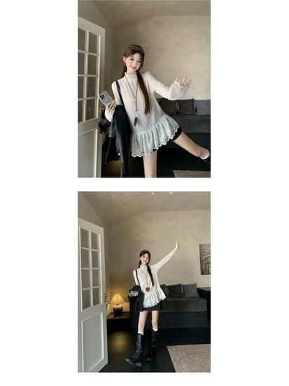 Women's Retro Lace Trim Embroidered Long Sleeve Loose T-Shirt - Autumn 2025 Collection.