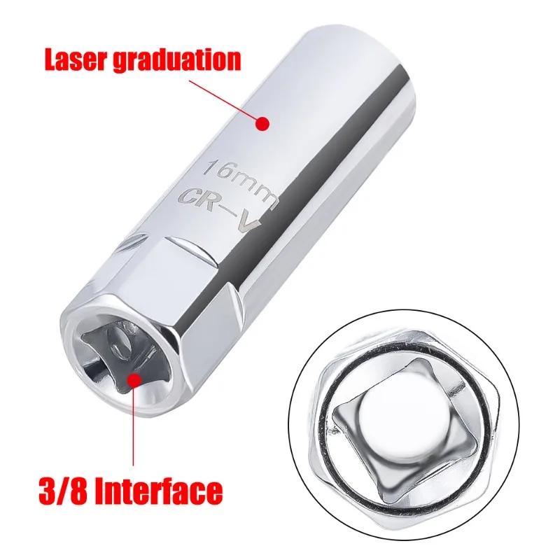Cheie universală pentru bujii auto de 3/8" cu unghi de 12 puncte, cu perete subțire, cu manșon magnetic pentru bujii, 14 mm 16 mm, instrumente de îndepărtare auto CR-V