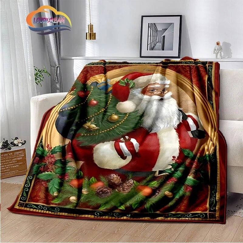 Frohe Weihnachten Serie Santa Decke Flanell Wärme Weiche Plüsch Sofa Bett Werfen