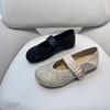 [Armano] Mary Jane shoes women's round head full diamond 2025 new soft surface comfortable one-word buckle flat shoes