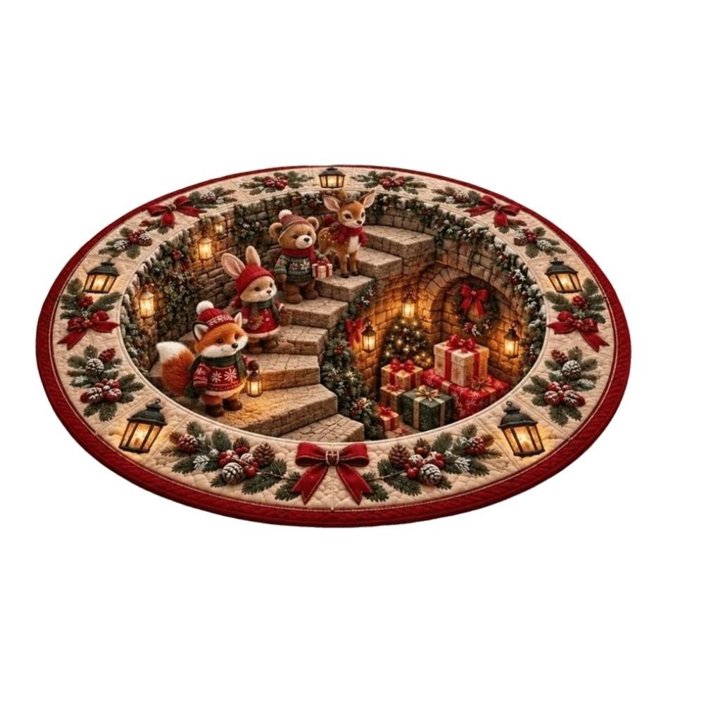 2D Flat Printed 3D Illusion Rug Santa Claus Christmas Doormat Christmas Rug  Indoor