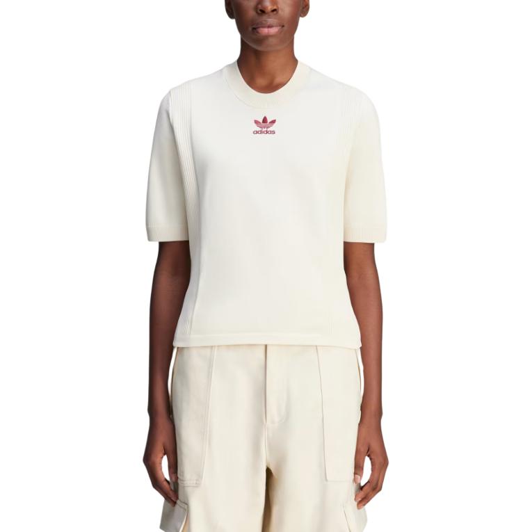 adidas Originals Wales Bonner Logo Slim Fit Comfortable Simple Knit Short Sleeve T-Shirt Women T-Shirts White JL9587