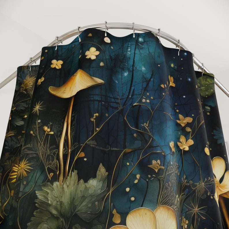 Mystical Forest Flowers Shower Curtain - Nature Theme, Botanical Design, Greenery Bathroom Decor