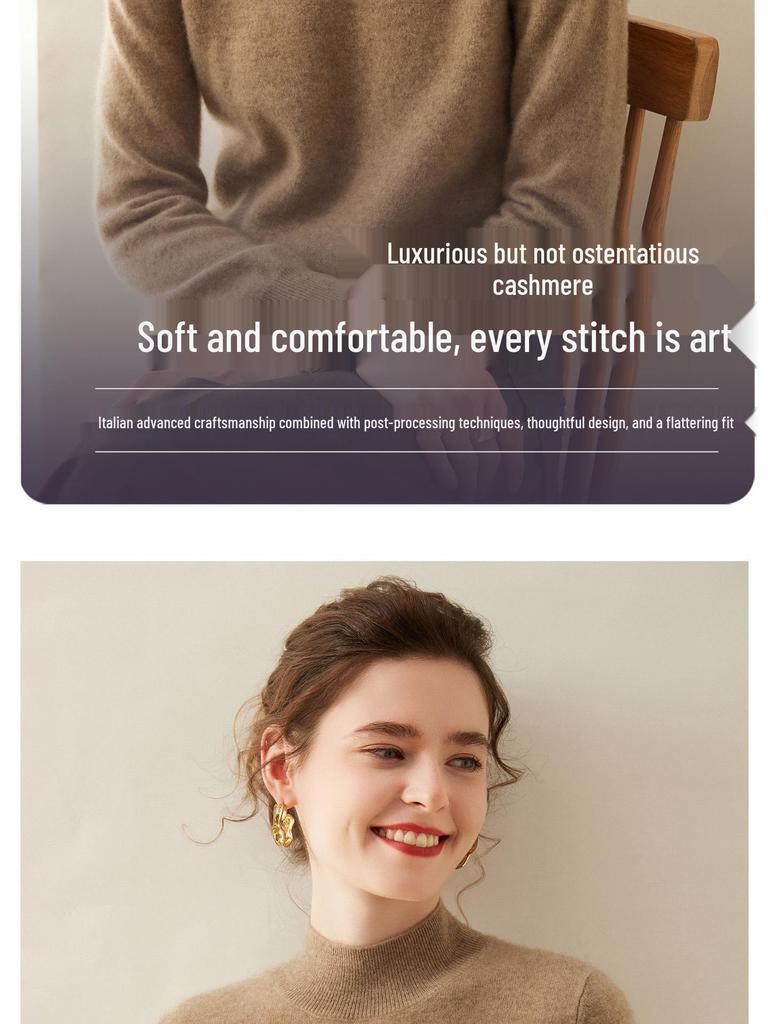 Women's Cashmere Half-High Neck Loose Knit Shirt - Soft Warm Style for Autumn/Winter