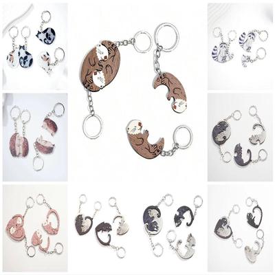 Wooden Animal Lovers Keychain Set: Otter, Cat, Hedgehog, Raccoon - Perfect Valentine's Day Gift