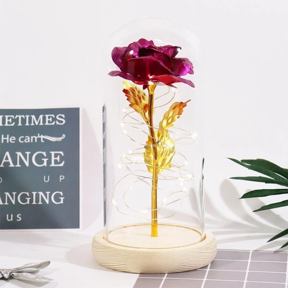 LED Light Preserved Rose Flower Glass Cover Artificial flowers Rose LED Light  Valentine's Day