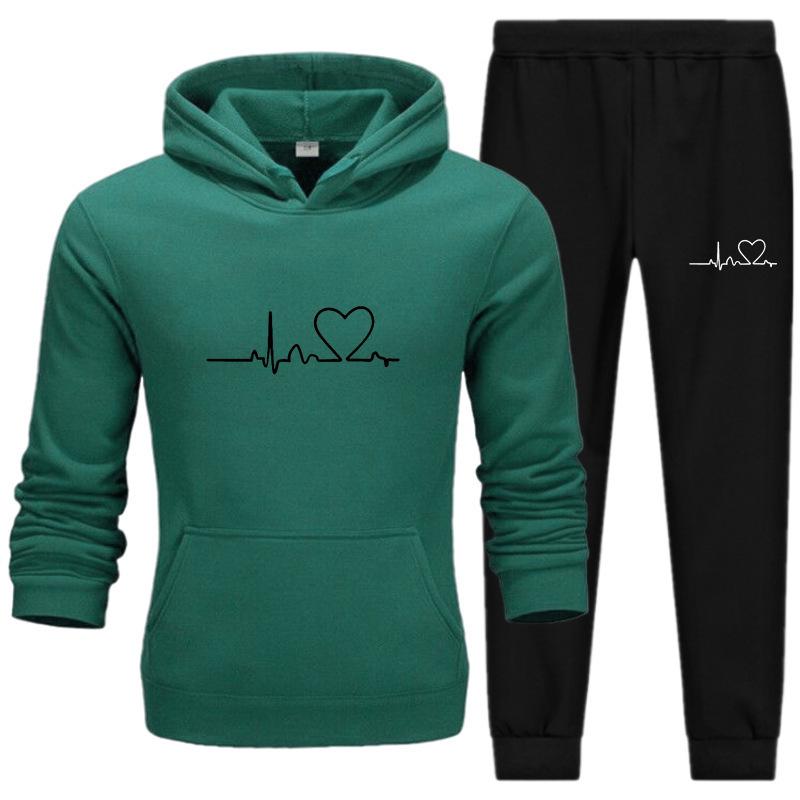 Men's Casual Sports Hoodie Set 2024 with Heart Rate Print