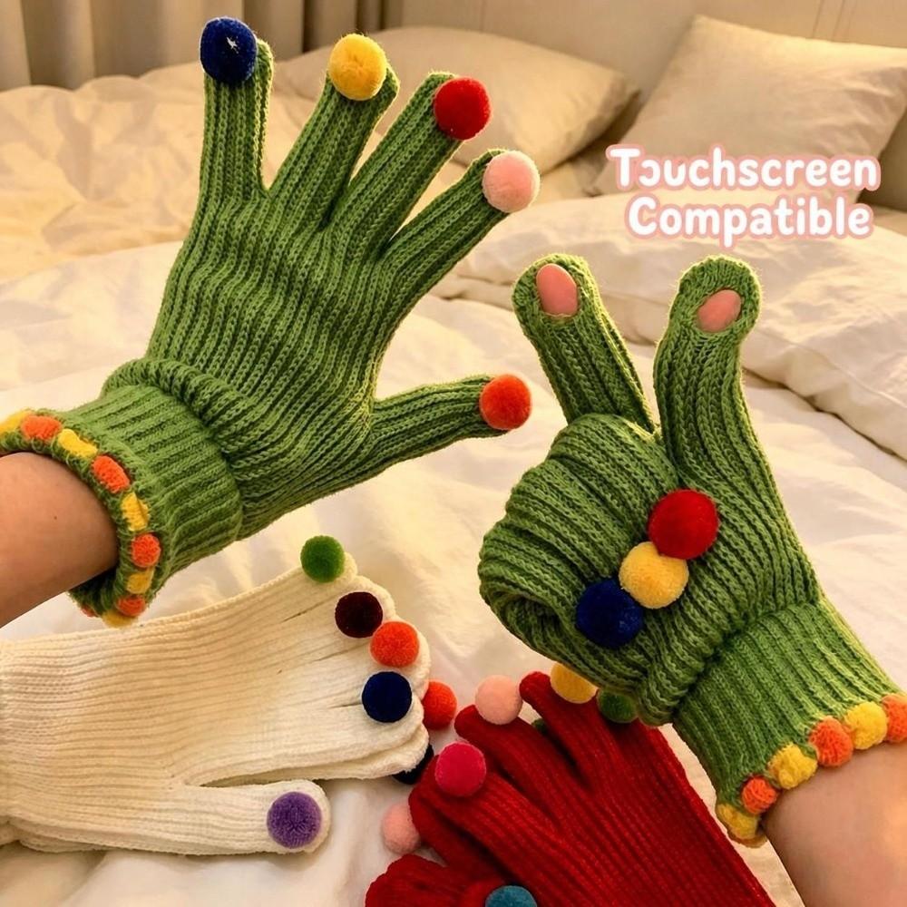 Cycling Winter Cold Proof Knitted Gloves Candy Color Touchscreen Full Finger Gloves Women
