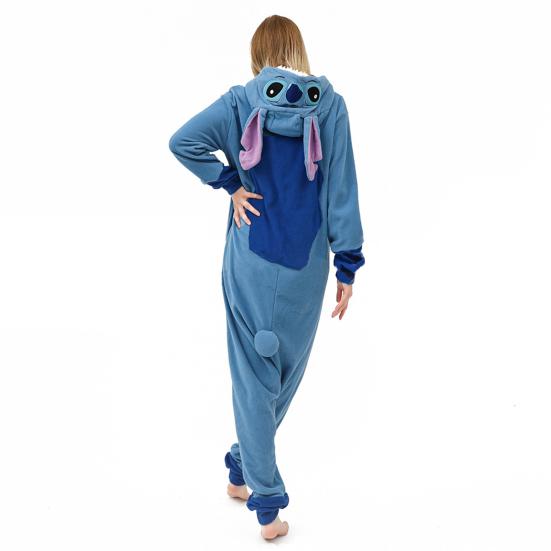 Damen-Schlafanzug mit Cartoon-Figuren, dicker Polarfleece, Knopfverschluss, tiefer Schritt, lange Ärmel, Kapuze mit Ohrendekor, Winter-Nachtwäsche, Party-Cosplay-Outfit