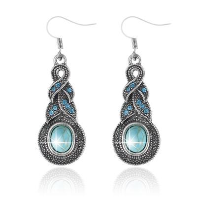 Women's Retro Gourd Shape Earrings Unique Blue Drop Dangle Earrings