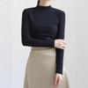 Women's Slim-Fit Stand Collar Long-Sleeve Fleece Base Layer Top - White, Ideal for Autumn and Winter Layering.