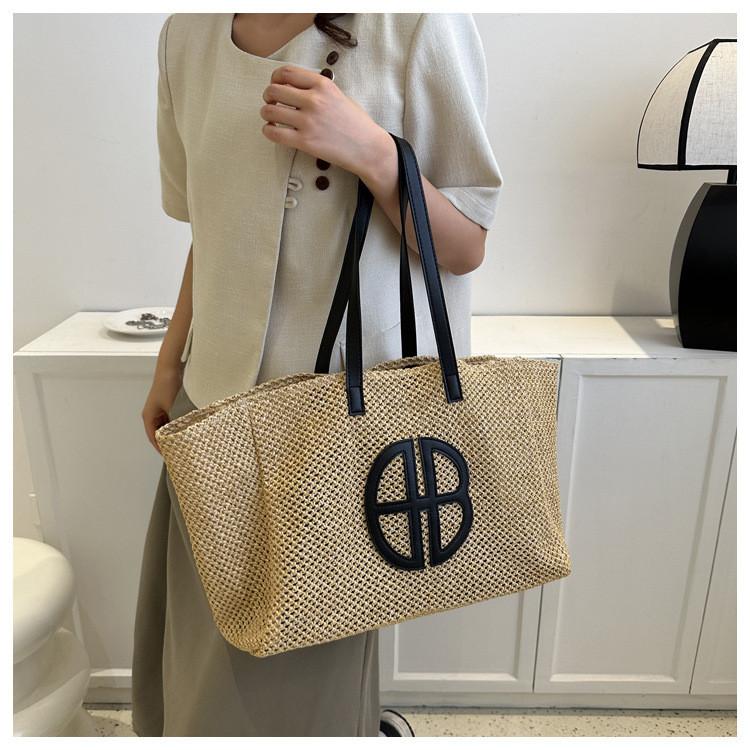 Woven Tote Bag With Contrast Color Design For Daily Casual Wear