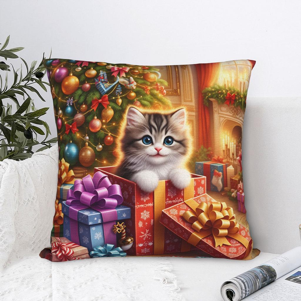 Christmas Cats Adorable Kittens In Festive (9) Pillow Cover Soft Cushion Cover Fashion Pillow Case For Sofa Bedroom Home Decor