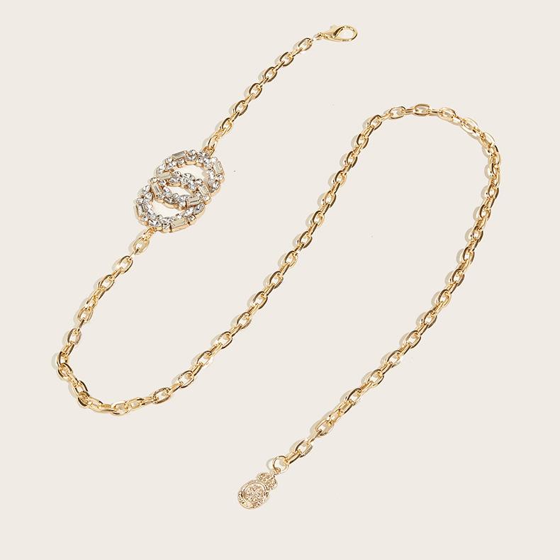 Metal Waist Chain Women'S Accessories Double Round Rhinestone Buckle Tide Spice Girl Chain Dress Belt Chain