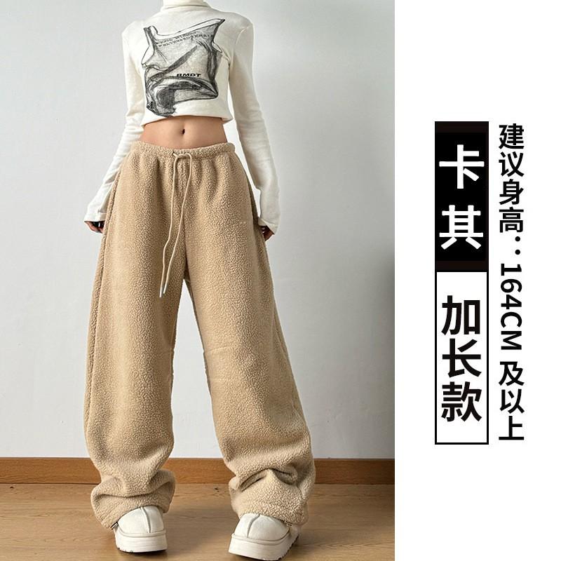 Women Fleece Lined Wide Leg Pants 2026 Winter Thick Loose Casual Straight Trousers