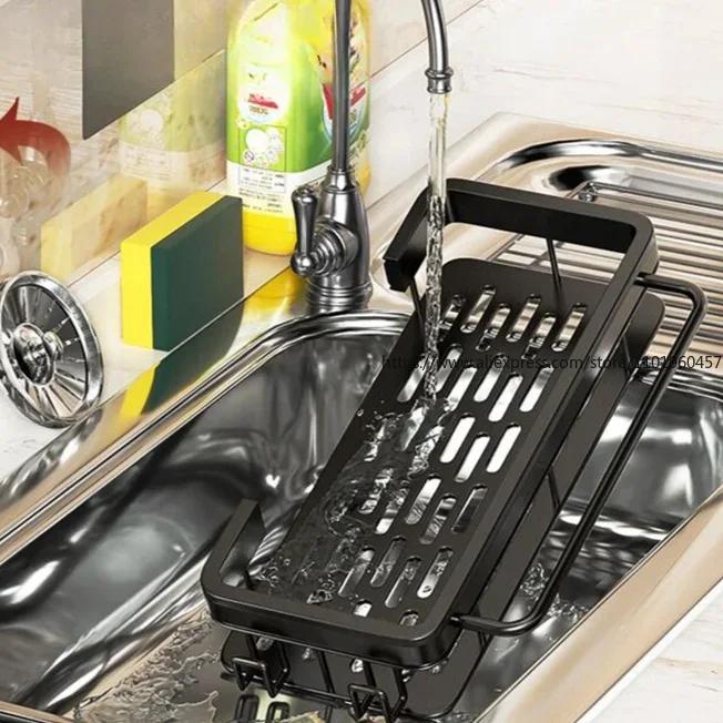 Raum Aluminium Küche Lagerung Rack Waschbecken Abfluss Rack Schwamm Organizer Hängen Seife Abtropffläche Regal Korb Bad Shampoo Regale