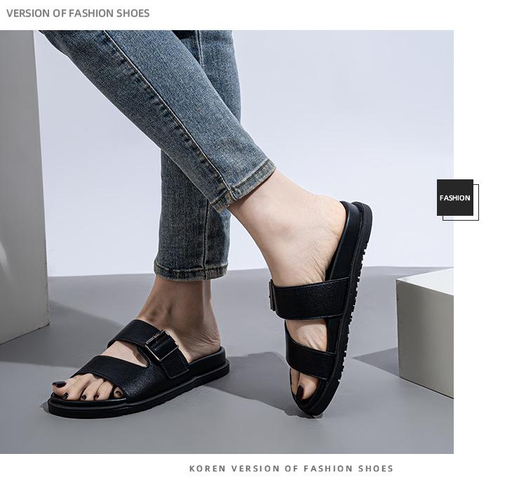 Women's Thick-Soled Genuine Leather Flip-Flops - Soft, Non-Slip Summer Sandals for Casual Beach Outings