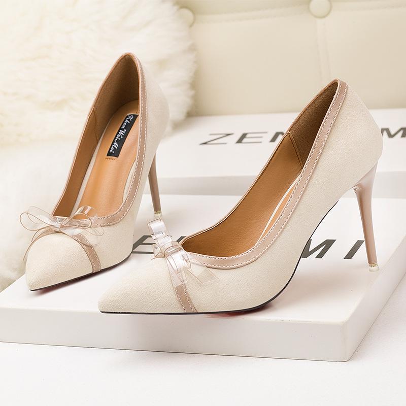 

Модные милые женские туфли на тонком каблуке с высоким каблуком, легкие заостренные носки, замшевые туфли с бантом, высокие каблуки 39