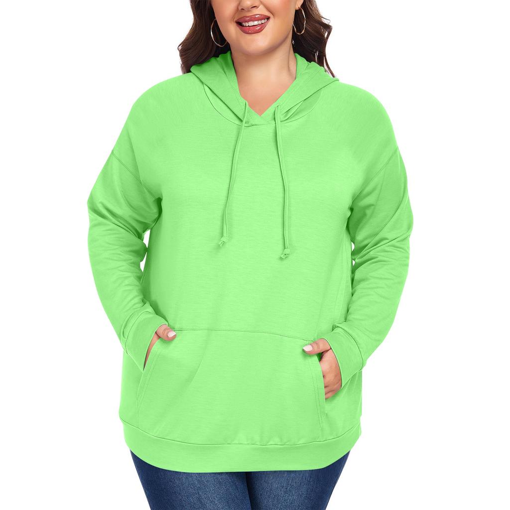 Women's  Casual Large Sized Long Sleeved Hooded Solid Color Sweatshirt