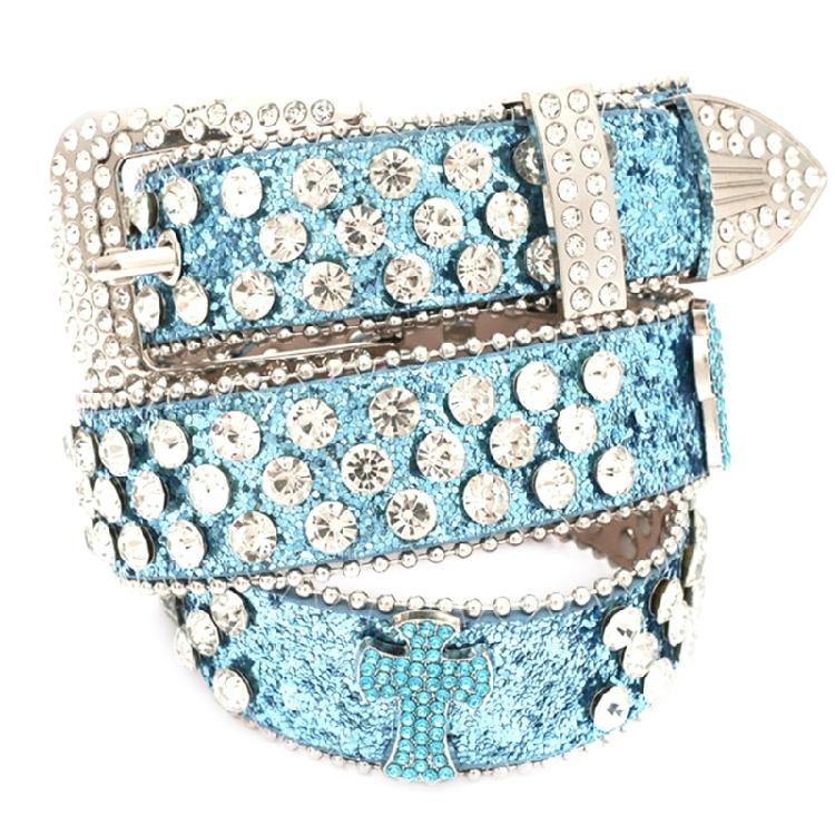 Sequins Waist Belt with Diamond Pin Buckle Adult Personality PU Waist Belts for Adult Costume Pants Adjustable Length