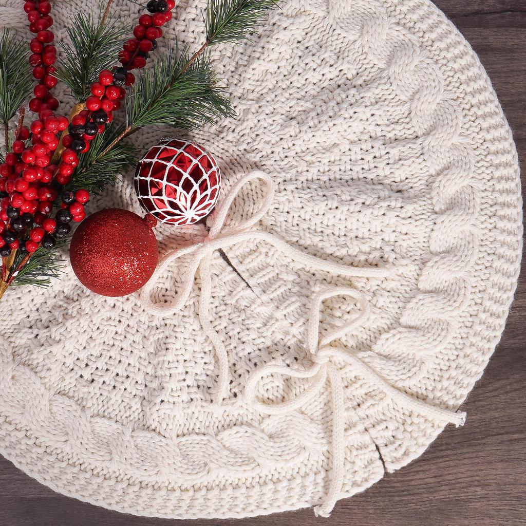 Christmas Knitted Tree Skirt Creamy Knitted Christmas Atmosphere Apron Christmas Tree Decorations