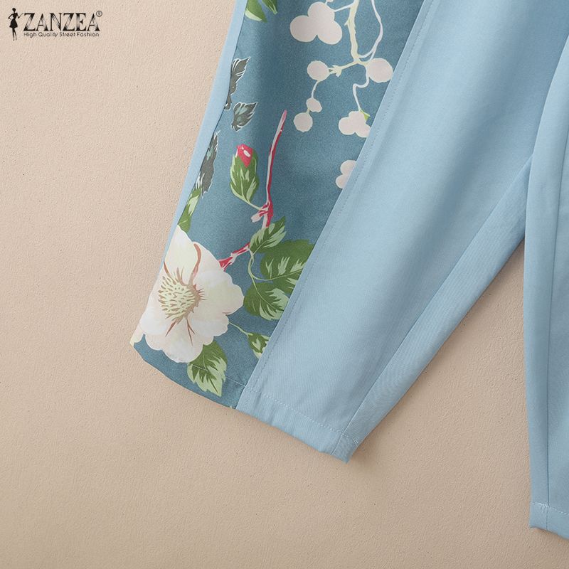 ZANZEA Women Casual Elastic Waist Loose Print Cropped Pants