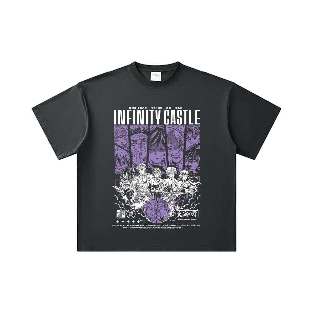 260 GSM Double Yarn 32 Count 100% Cotton Demon Slayer V90 Infinity Castle Print Unisex Heavy Cotton T Shirt
