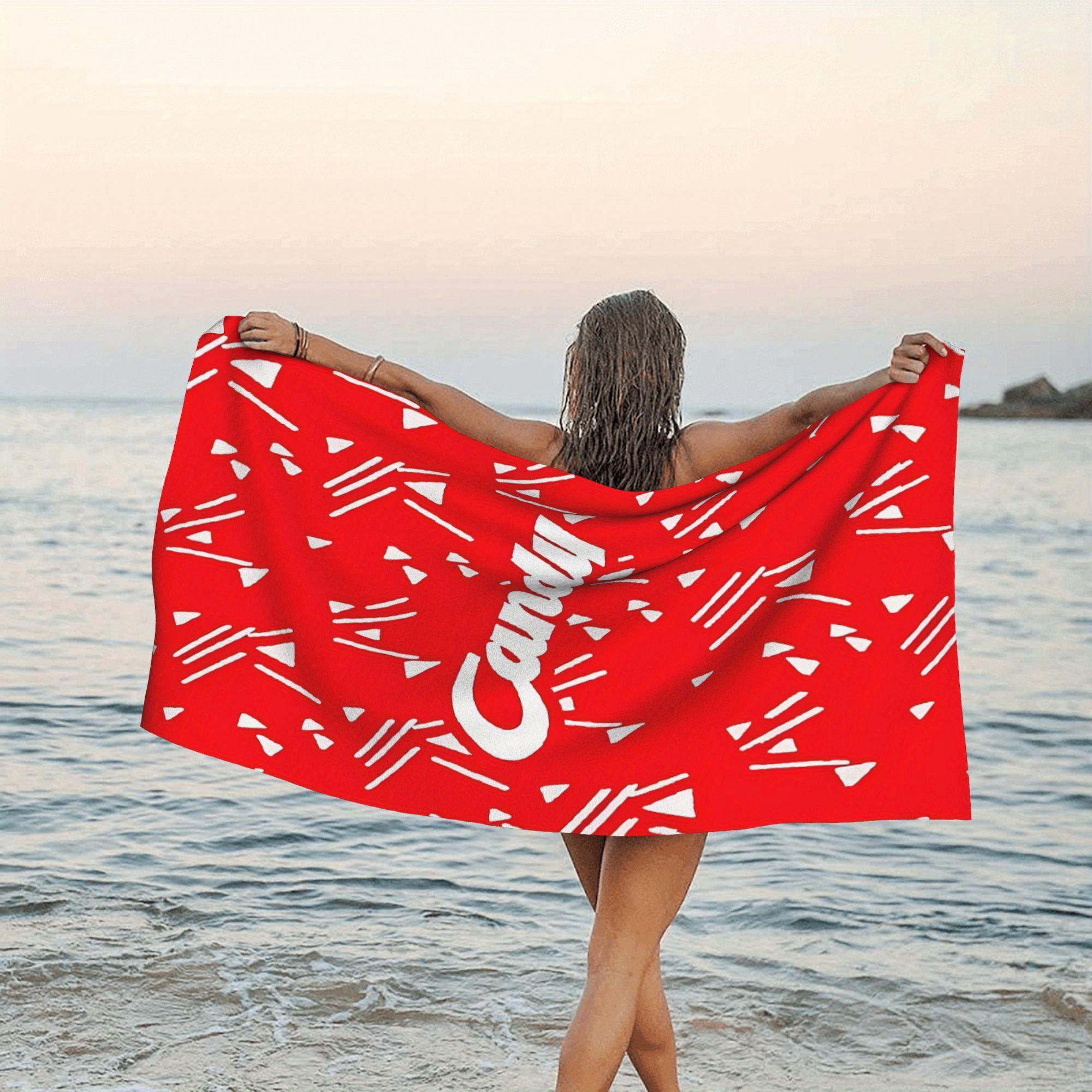 

1pc Red Geometric Triangle Candy Print Beach Towel Quick Dry Microfiber Sand Free for Pool Travel Washable W30*H60(CM)